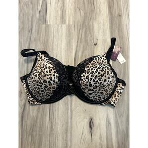 NWT Cacique 44D Smooth Boost Plunge Cheetah Print Underwire Bra Lace